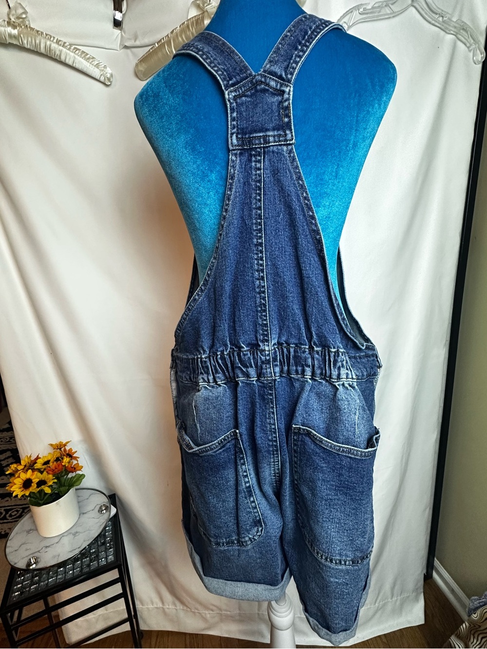 No Boundaries Light and Dark Blue Denim Shortalls - Picture 5 of 9